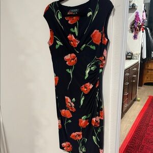 Adrianna Papell Black Dress with Red Floral Pattern